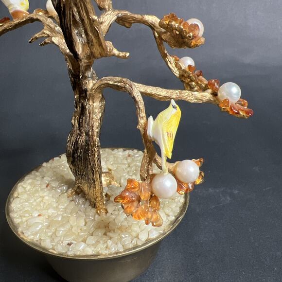 VTG Swoboda Metal Trunk – Carnelian, Pearl, Porcelain Birds – Bonsai Tree – Bras - Picture 4 of 10